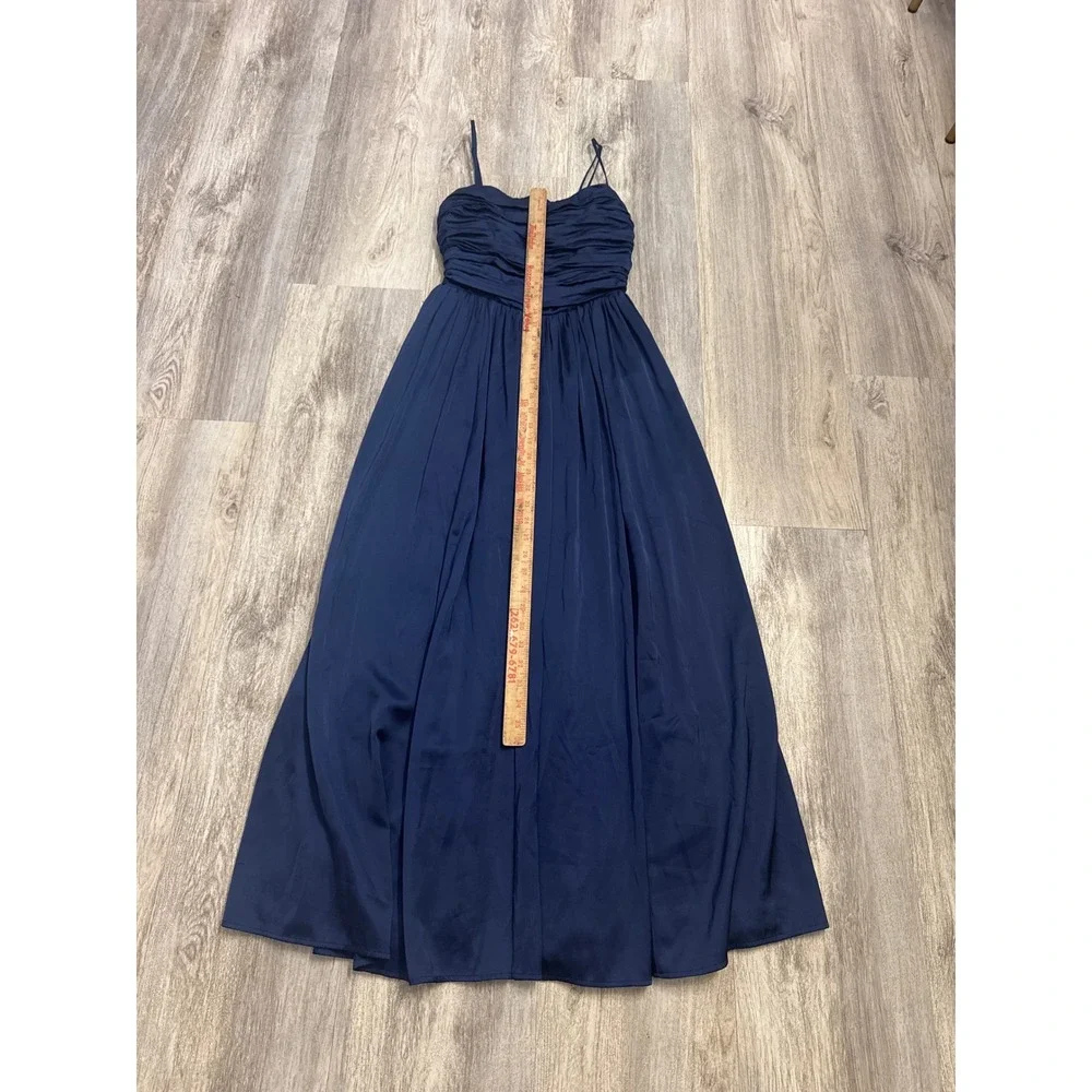 Abercrombie & Fitch Emerson Navy Blue Ruched Satin Maxi Dress Women's XS Petite